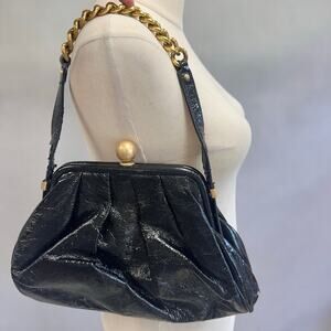 Sabina New York Black Patent Leather Hobo Bag Chain Gold
Strap Party Purse